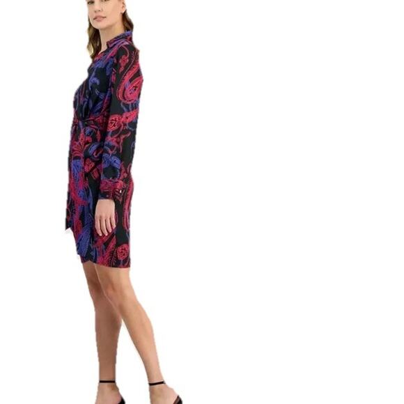 Tahari ASL Printed Faux-Wrap Dress Women's Multi V-Neck Side Zip Size 16 - Picture 2 of 8